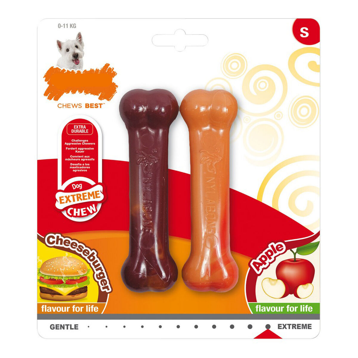 Mordedor de perro Nylabone Extreme Chew Twin Manzana Queso Hamburguesa Talla S Nylon (2 pcs) - Effik Store