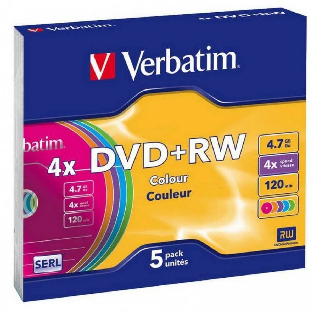 DVD-RW Verbatim 5 Unidades Multicolor 4,7 GB 4x - Effik Store