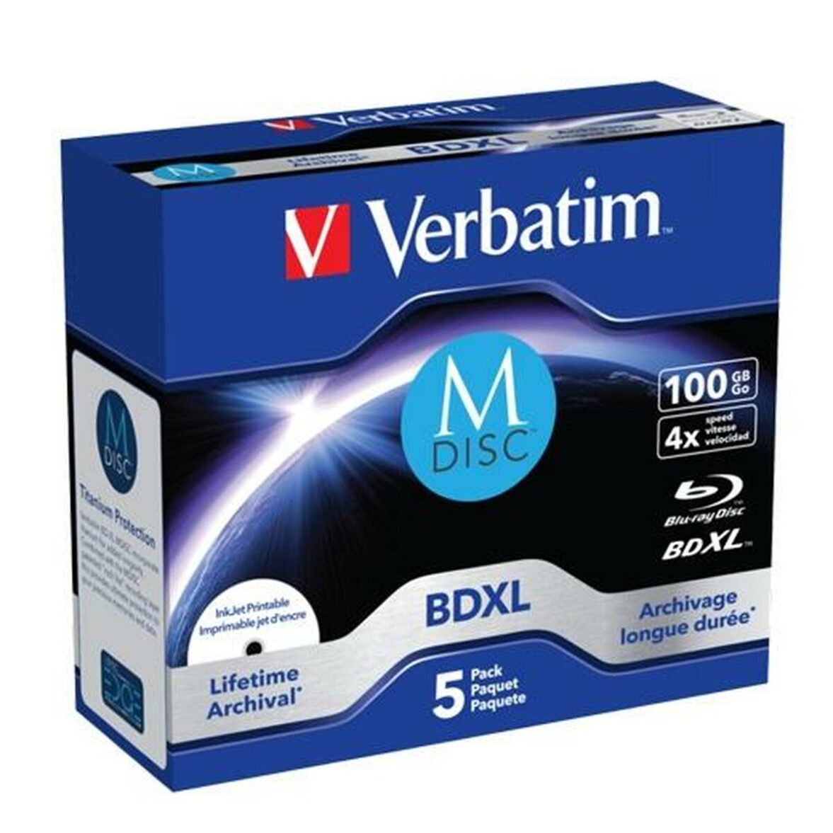 Blu-Ray BD-R Printable Verbatim M-DISC 5 Unidades 4x - Effik Store