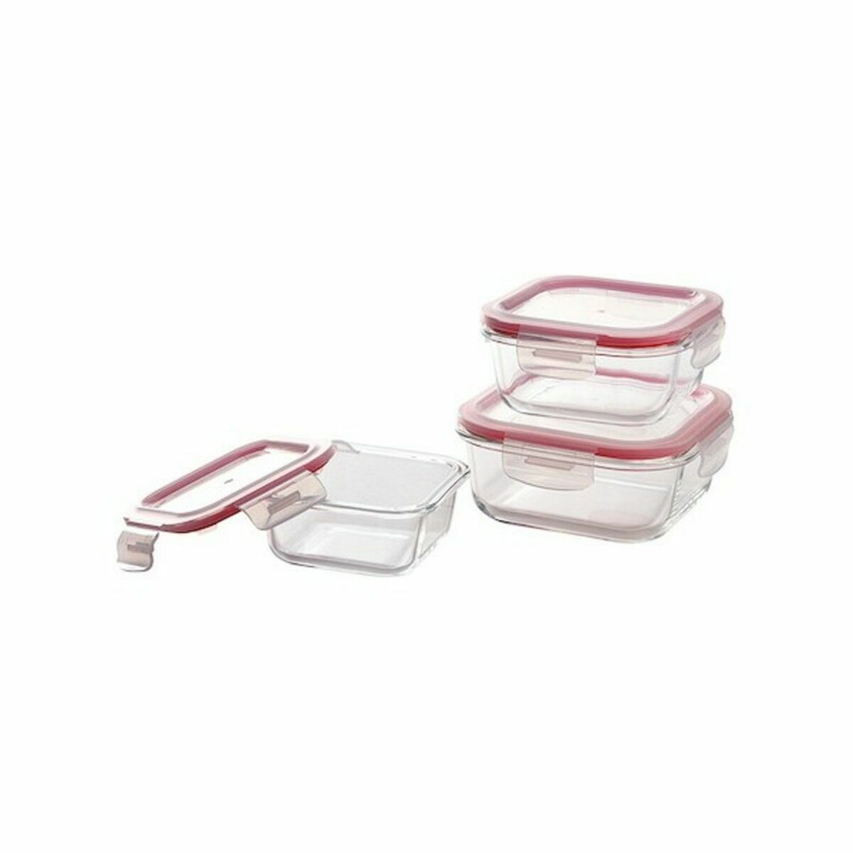 Set de Fiambreras Bergner Q4052 Cuadrado Vidrio de Borosilicato (3 pcs) - Effik Store