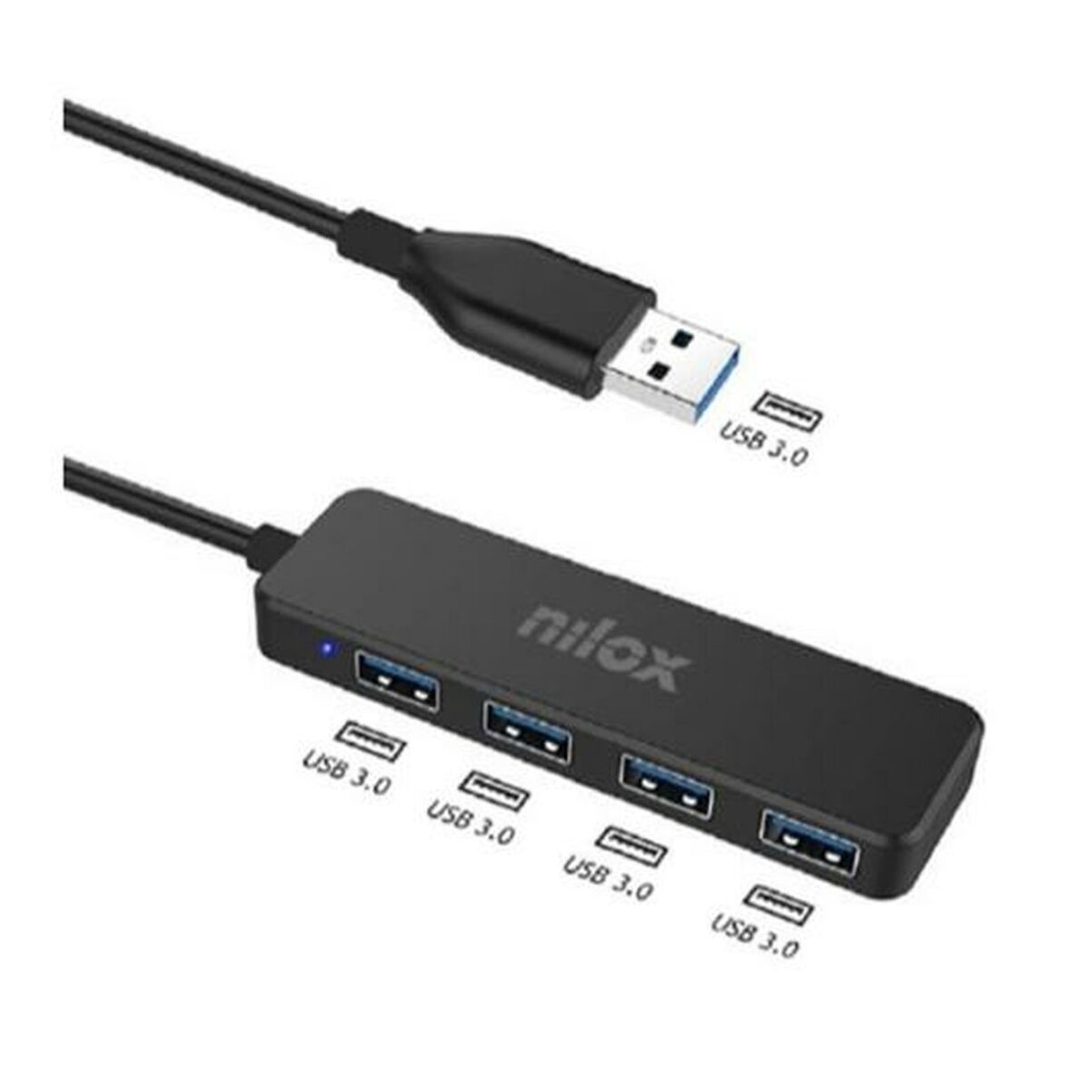 Hub USB 4 Puertos Nilox NXHUB402 Negro - Effik Store