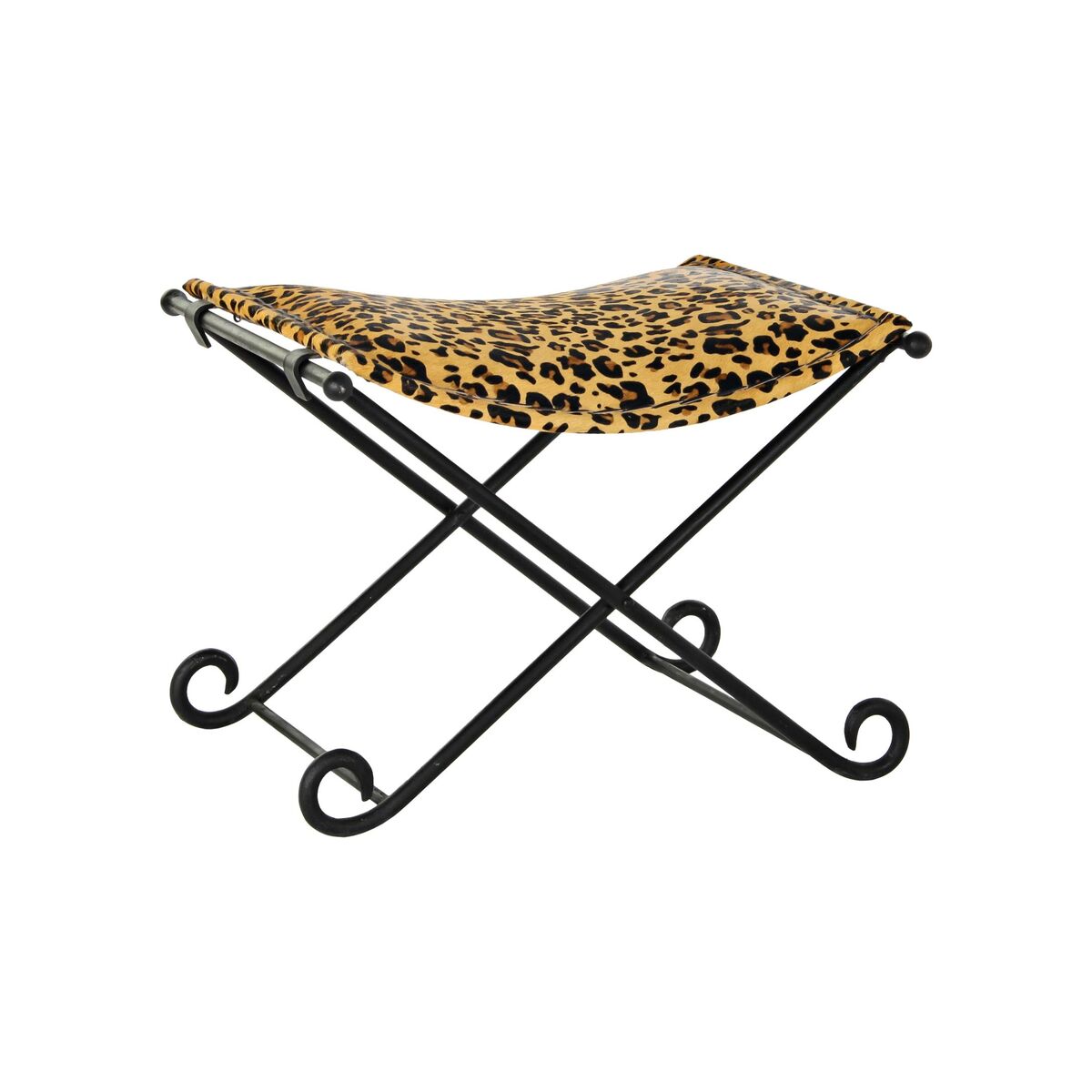 Reposapiés DKD Home Decor Negro Metal Marrón Piel Leopardo (55 x 45 x 41 cm) - Effik Store