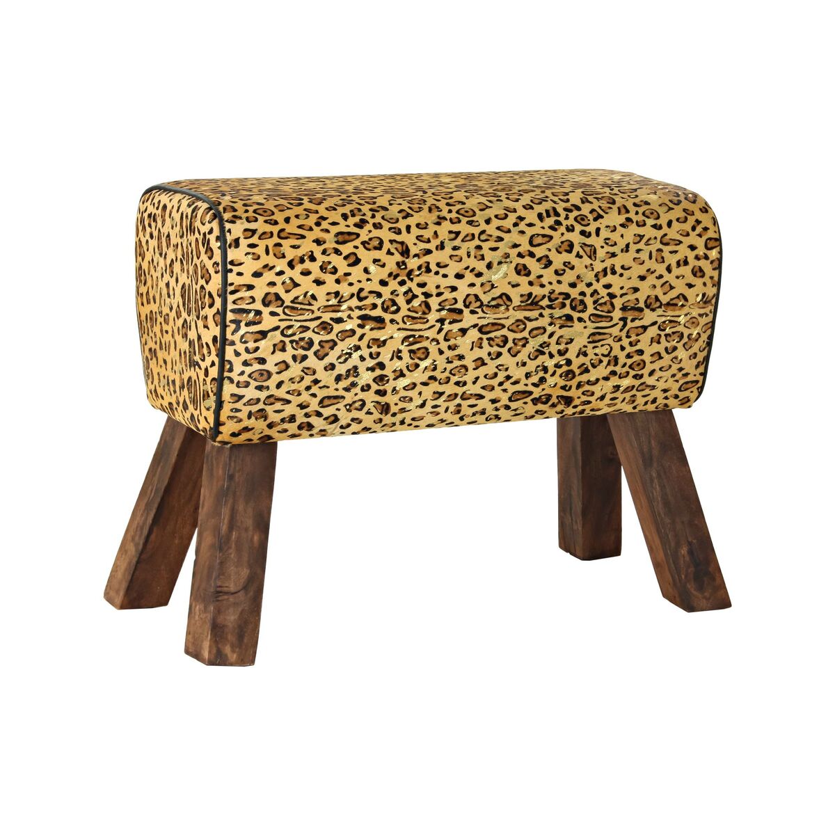 Reposapiés DKD Home Decor Negro Madera Marrón Piel Leopardo (67 x 30 x 51 cm) - Effik Store