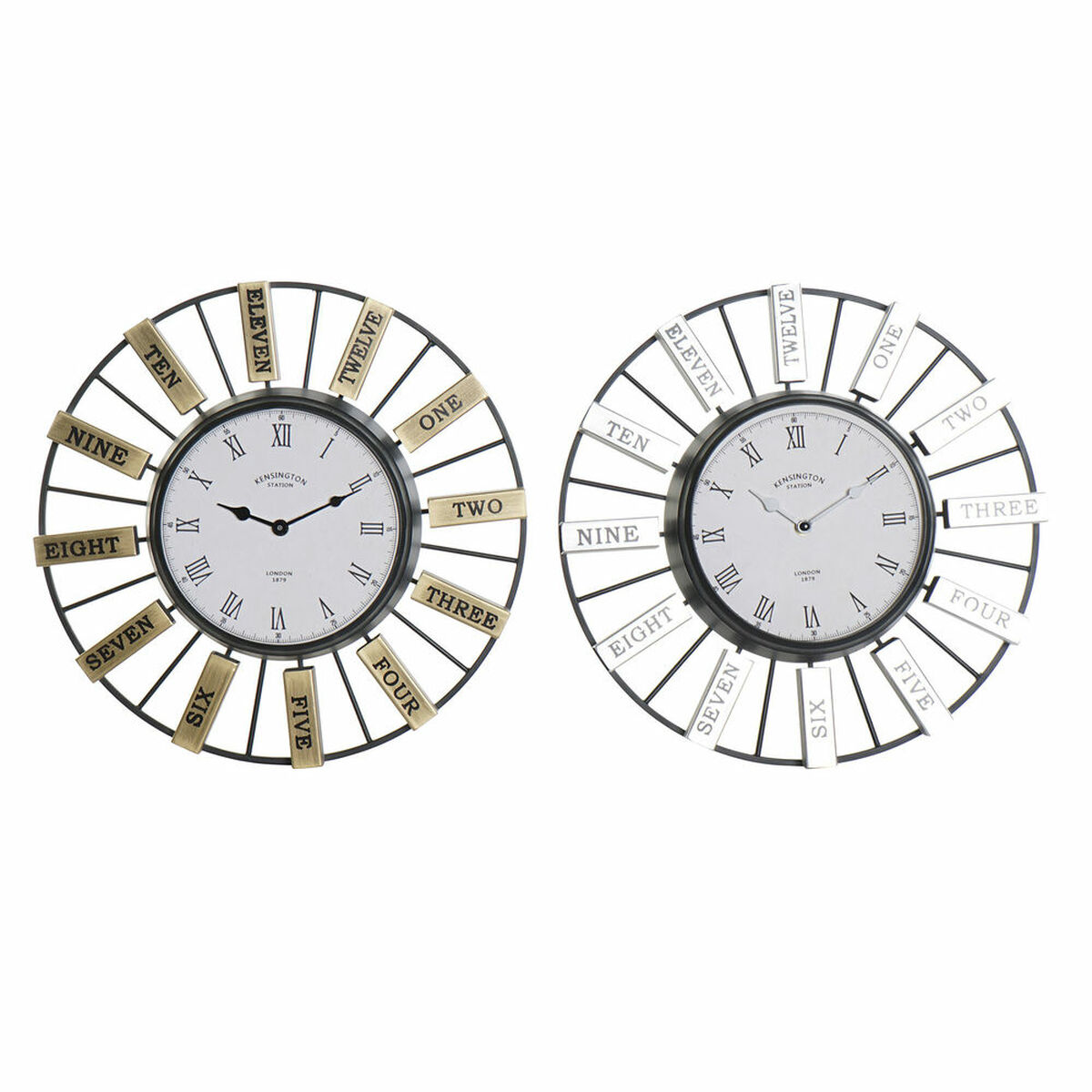 Reloj de Pared DKD Home Decor 40 x 6,4 x 40 cm Cristal Plateado Dorado Hierro (2 Unidades) - Effik Store