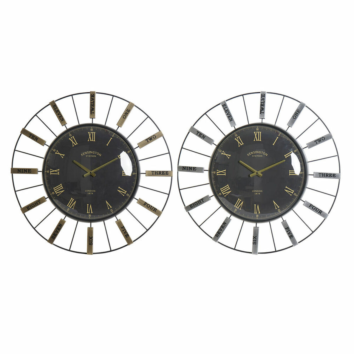 Reloj de Pared DKD Home Decor Cristal Plateado Negro Dorado Hierro 70 x 7 x 70 cm (2 Unidades) - Effik Store