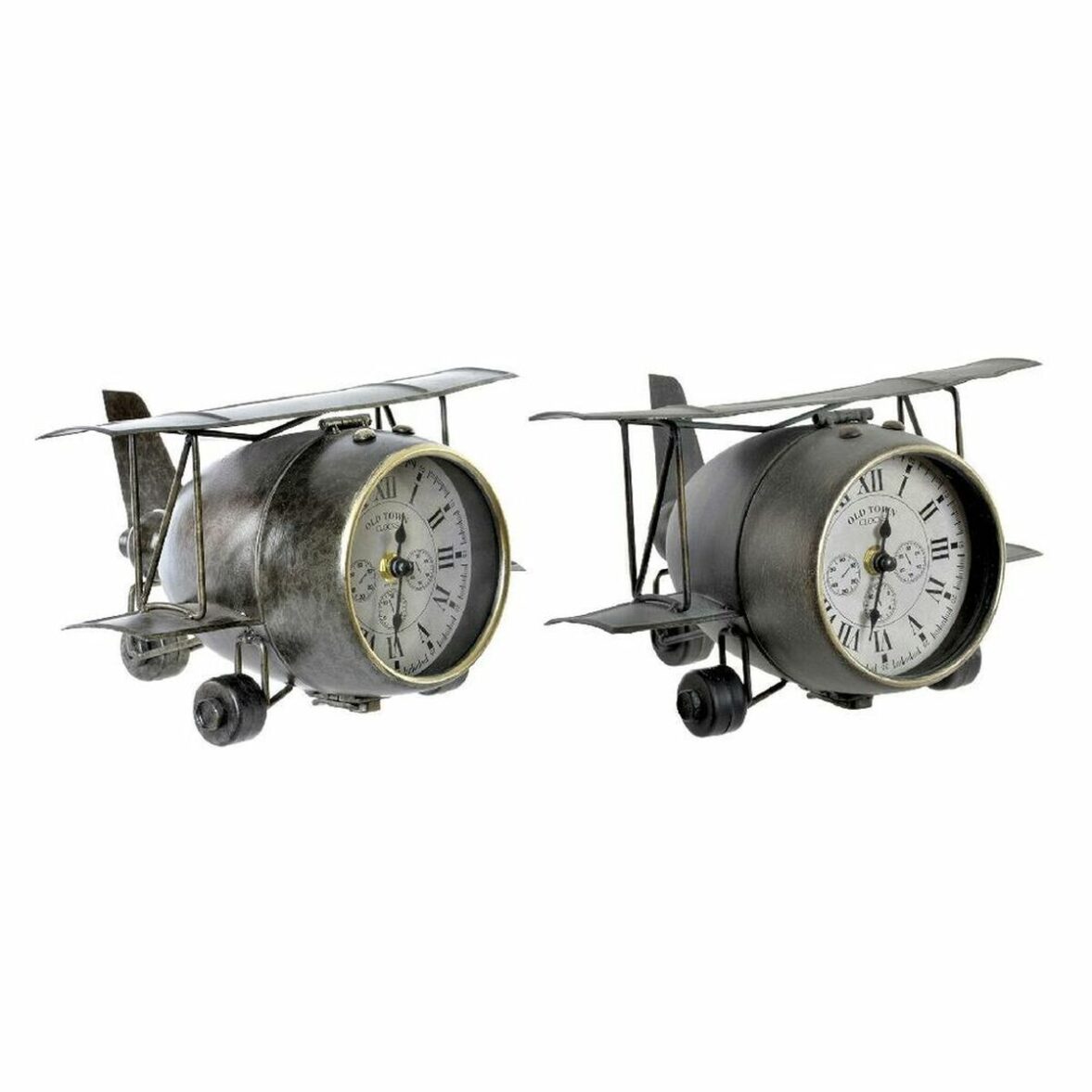 Reloj de Mesa DKD Home Decor 26 x 21 x 15 cm Avión Cristal Gris Verde Hierro (2 Unidades) - Effik Store