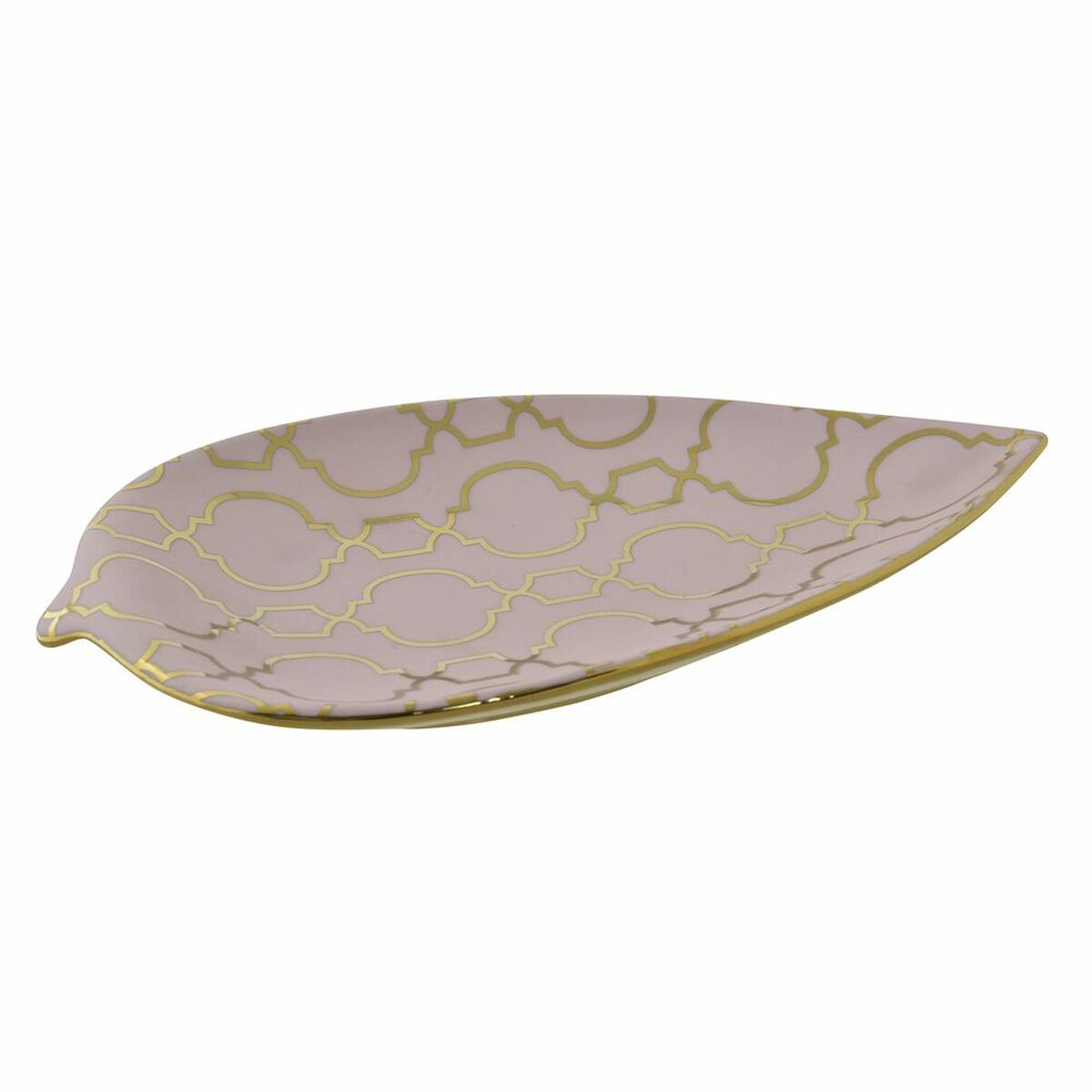 Centro de Mesa DKD Home Decor 27,5 x 16 x 3 cm Rosa Dorado Oriental Cromado Hoja de planta - Effik Store