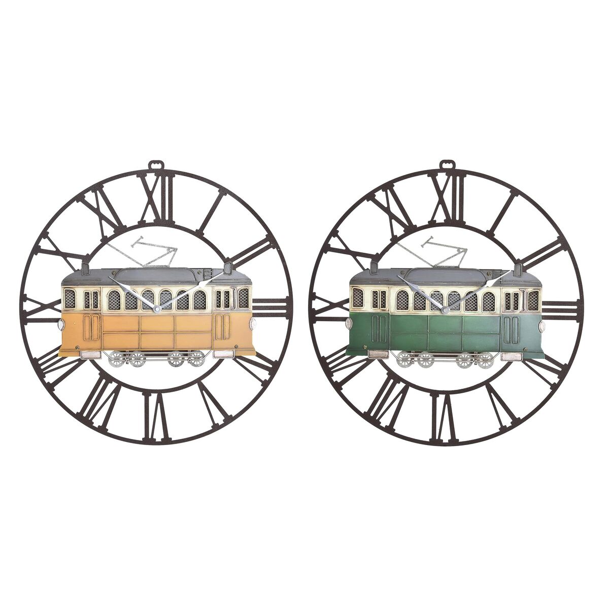 Reloj de Pared DKD Home Decor 49,5 x 3,5 x 48 cm Metal Verde Amarillo Vintage Tren (2 Unidades) - Effik Store