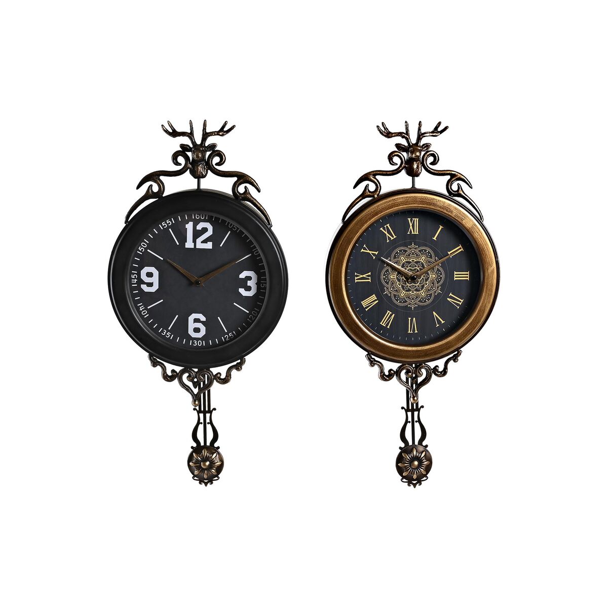 Reloj de Pared DKD Home Decor 27 x 7,5 x 57,5 cm Cristal Negro Dorado Hierro Péndulo (2 Unidades) - Effik Store