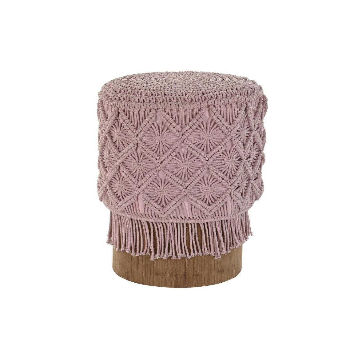 Reposapiés DKD Home Decor 43 x 43 x 51 cm Madera Marrón Rosa claro Macramé Boho - Effik Store