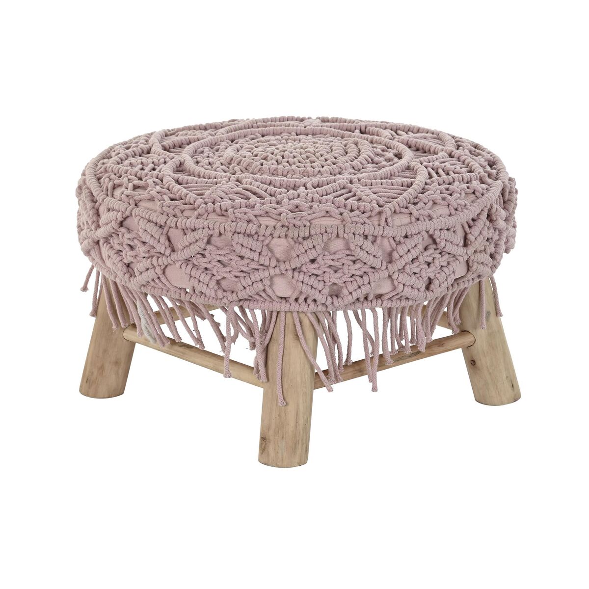 Reposapiés DKD Home Decor 48 x 48 x 30 cm Natural Madera Marrón Rosa claro Macramé Boho - Effik Store