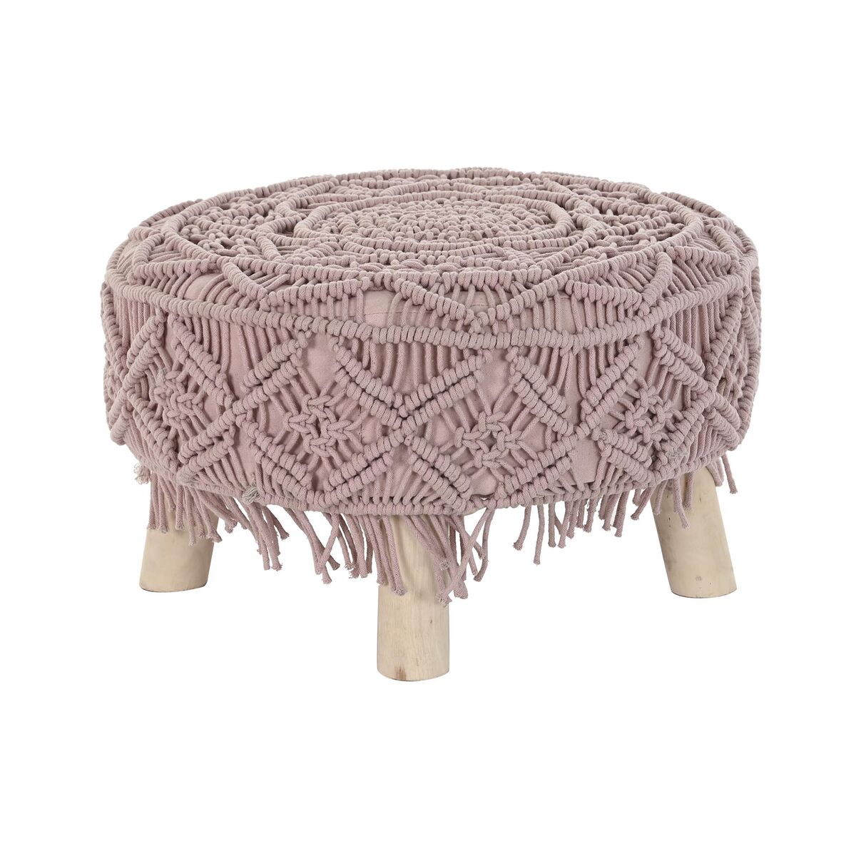 Reposapiés DKD Home Decor Natural Rosa claro Madera Boho Macramé 53 x 53 x 31 cm - Effik Store