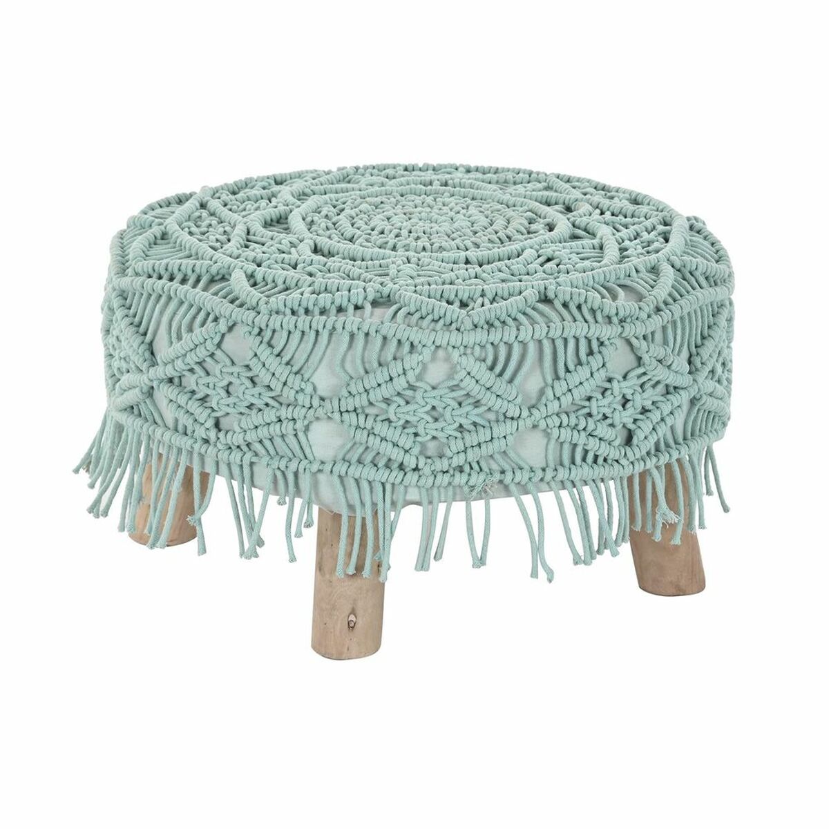 Reposapiés DKD Home Decor 53 x 53 x 31 cm Natural Madera Marrón Verde 50 x 50 x 30 cm Macramé Boho - Effik Store