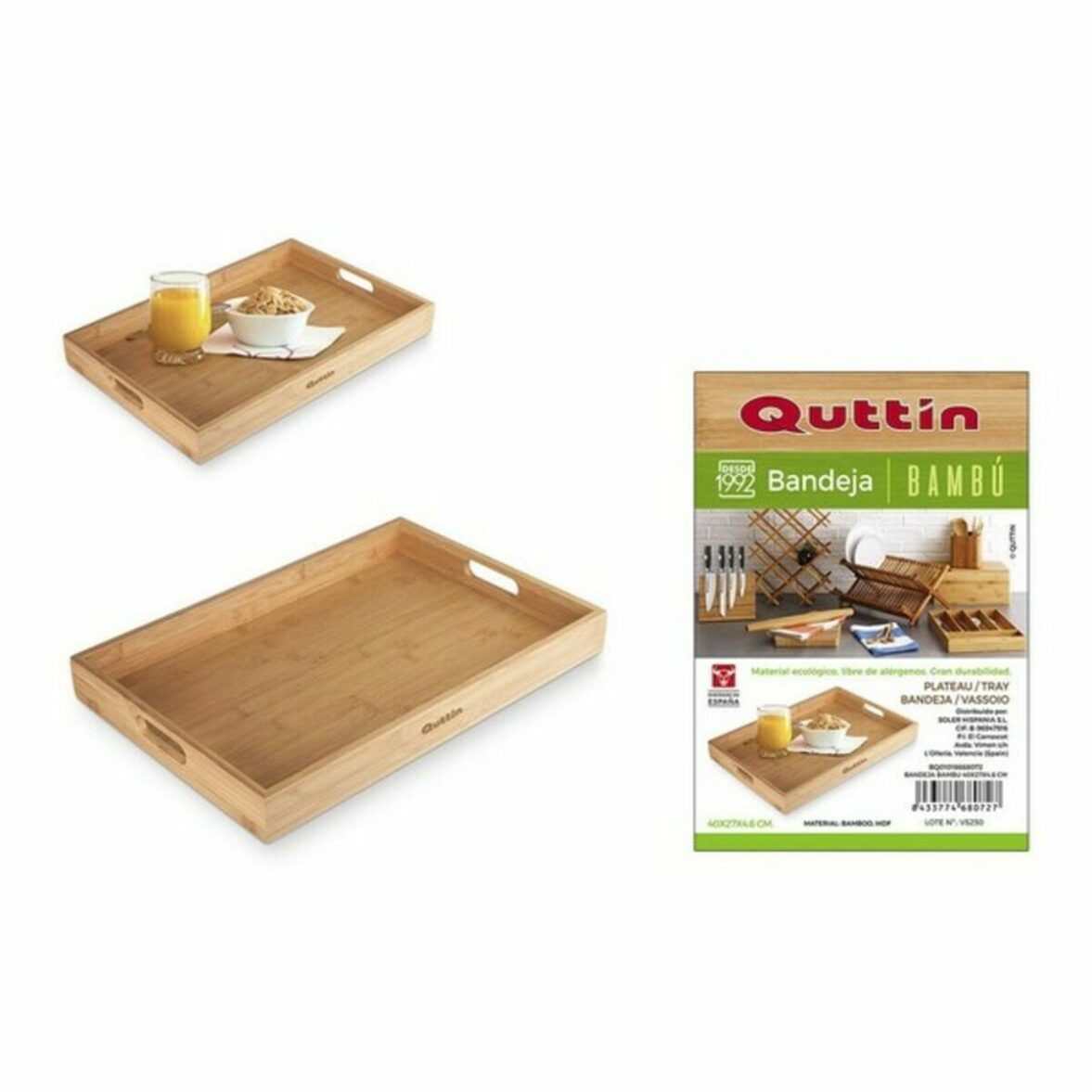 Bandeja Quttin Bambú (40 X 27 x 4,6 cm) - Effik Store