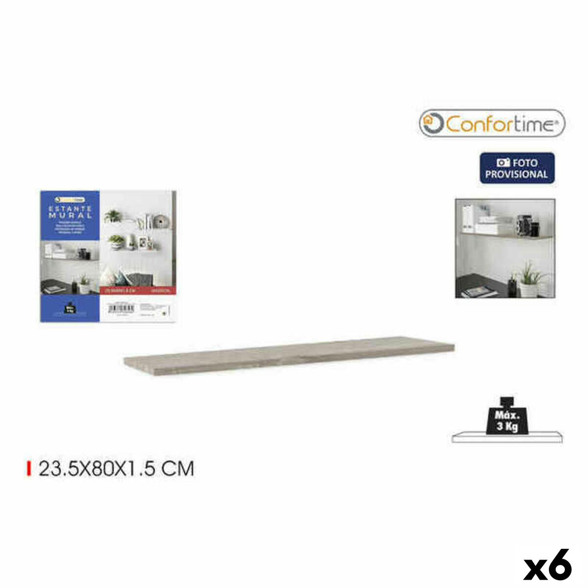 Estante Confortime Mural Madera MDF Flotante 6 Unidades 23,5 x 80 x 1,5 cm - Effik Store