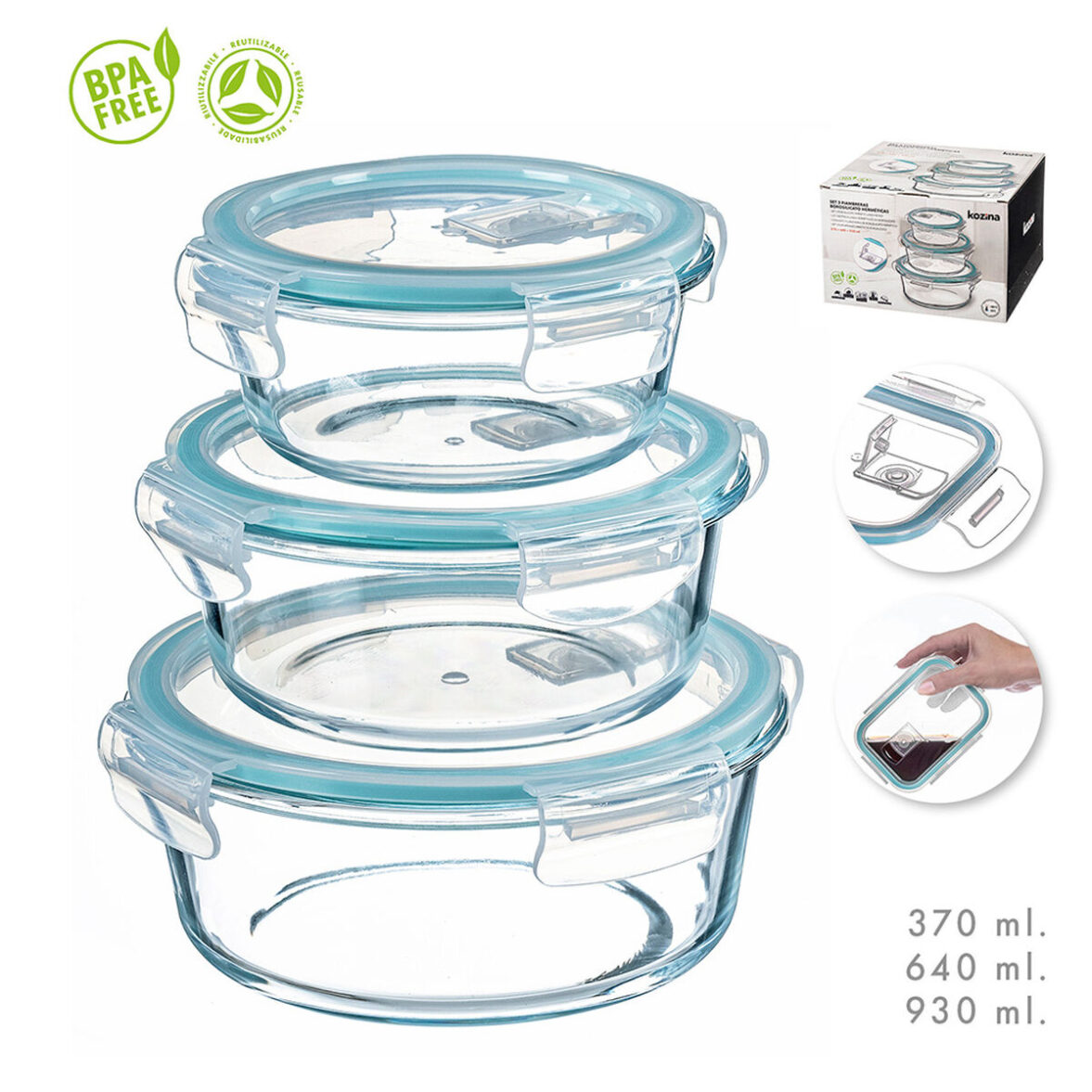 Set de Recipientes de Cocina Herméticos Apilables Kozina Redonda 3 Piezas - Effik Store