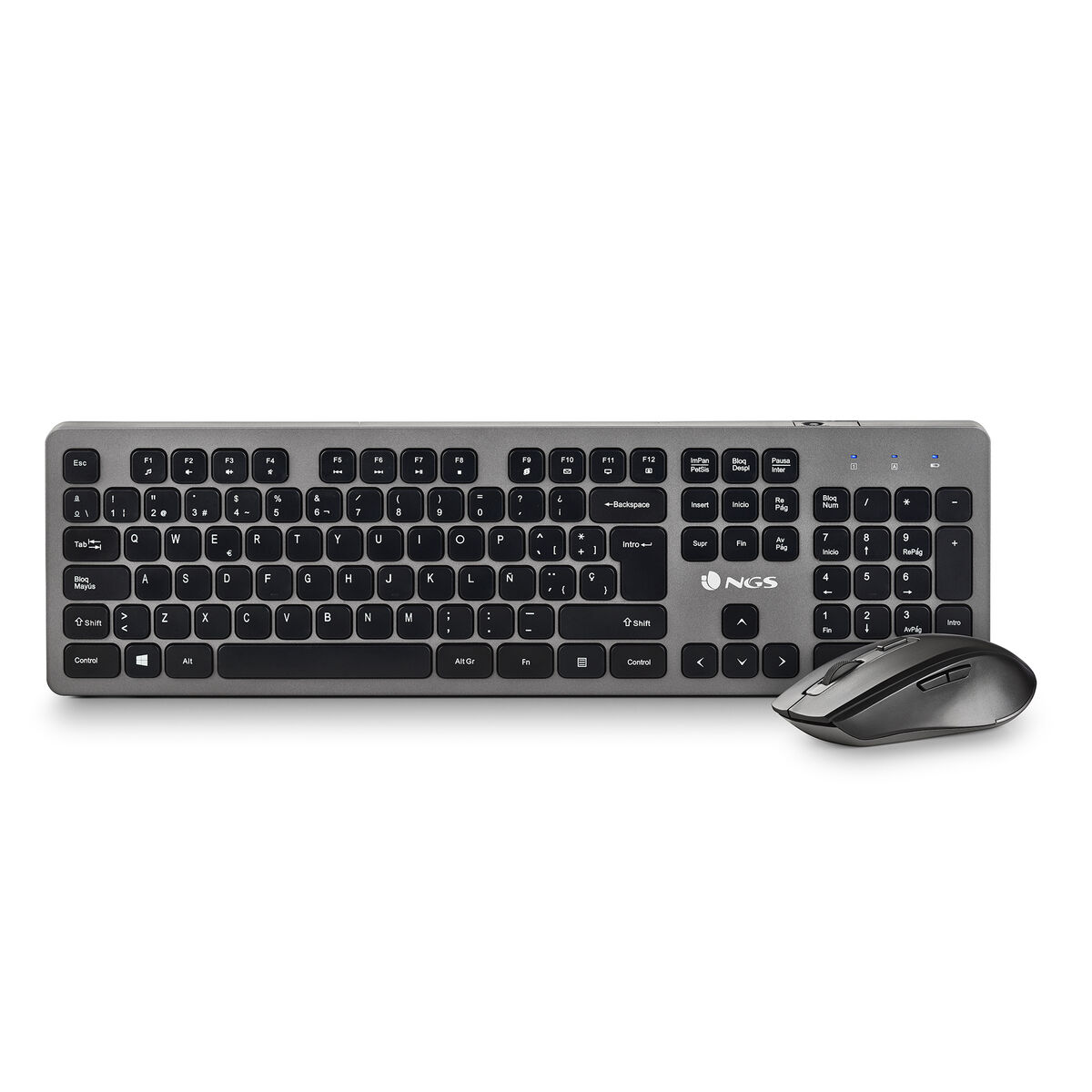 Teclado y Ratón Inalámbrico NGS Qwerty Español Negro/Plateado - Effik Store