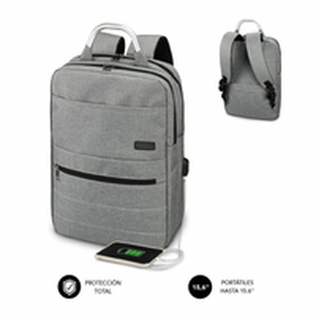 Mochila para Portátil y Tablet con Salida USB Subblim MOCHILA ELITE AIRPADDING 15.6'' GREY - Effik Store