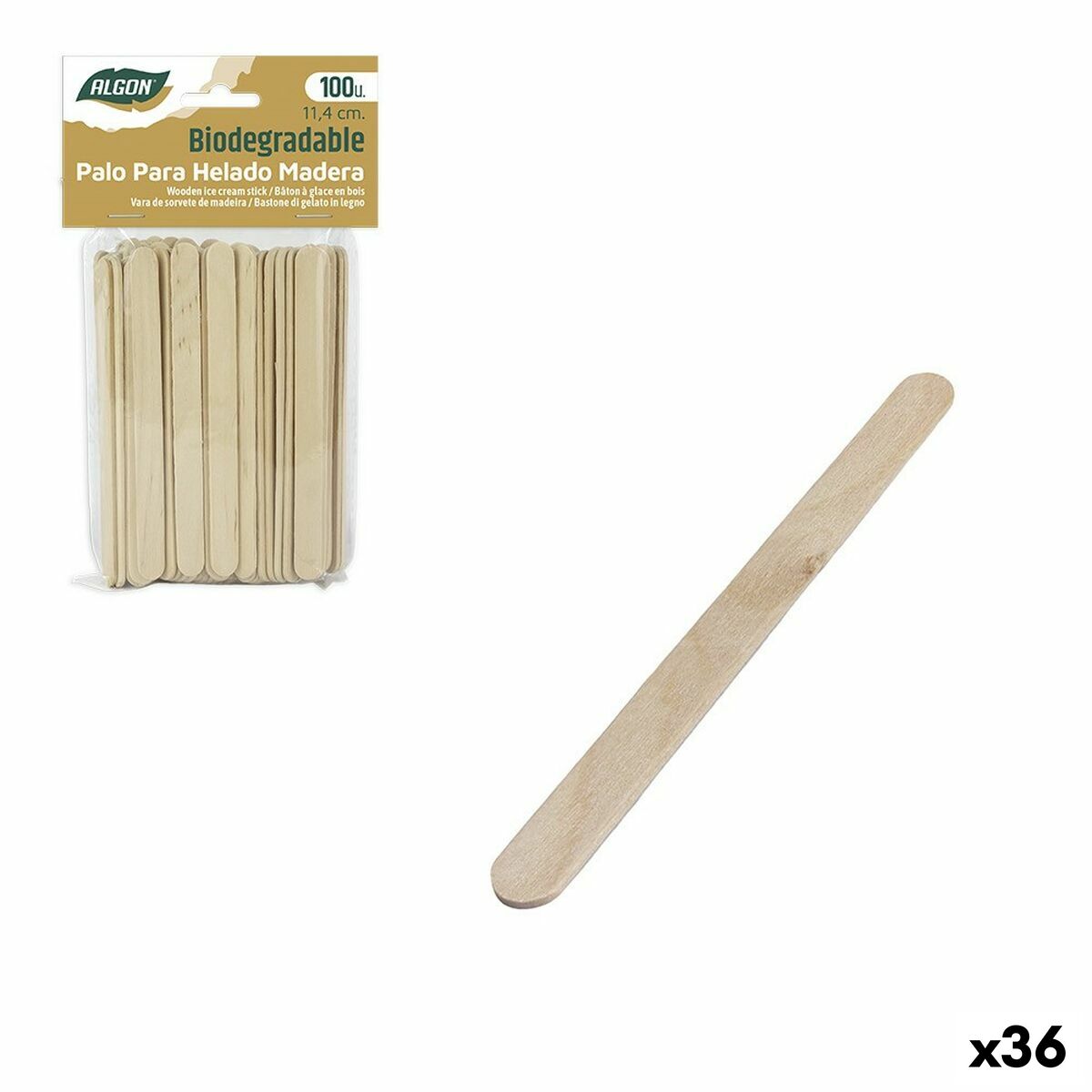 Set de palillos para helado Algon Madera 11,4 x 1 x 0,2 cm (36 Unidades) - Effik Store