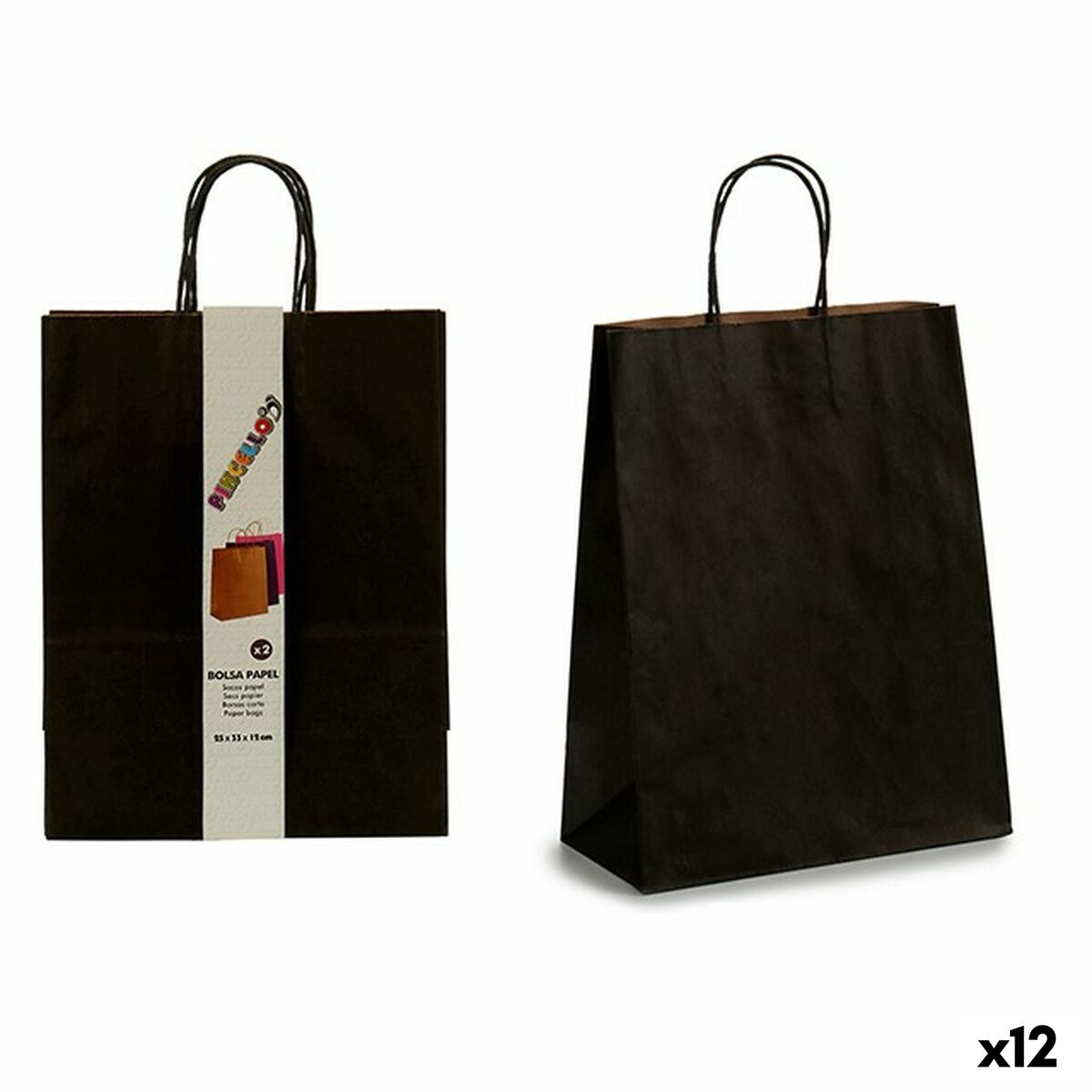 Set de Bolsas Papel 25,5 x 11,5 x 43 cm Negro (12 Unidades) - Effik Store