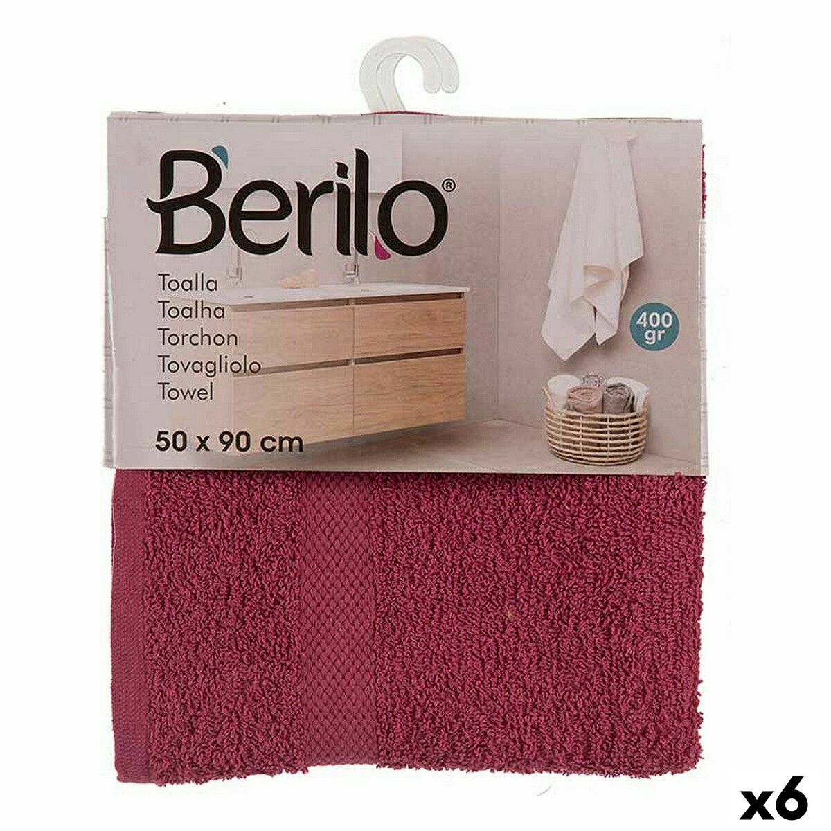 Toalla de baño 50 x 0,5 x 90 cm Granate (6 Unidades) - Effik Store