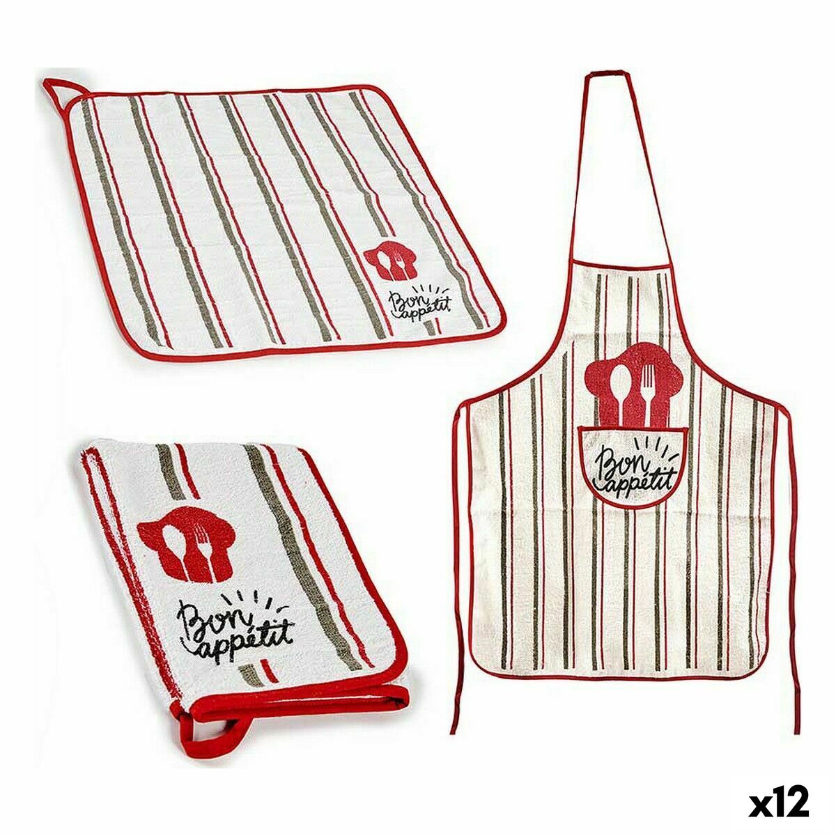 Set de Cocina Bon Appetit 2 Piezas Blanco Rojo (12 Unidades) - Effik Store