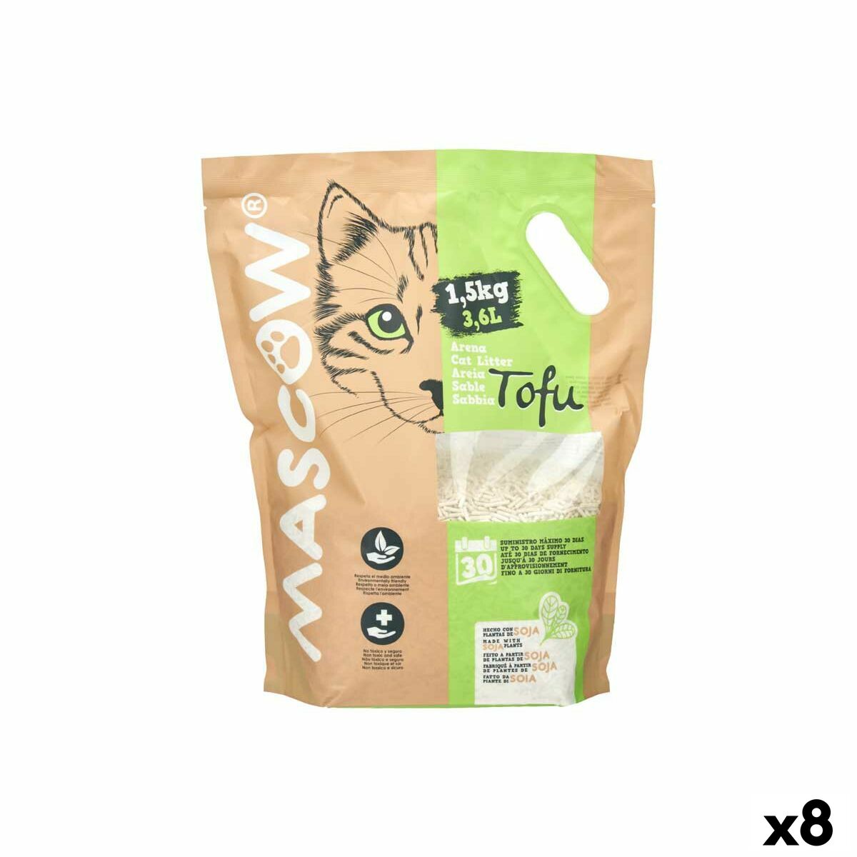 Arena para Gatos 1,5 Kg Soja Blanco (8 Unidades) - Effik Store