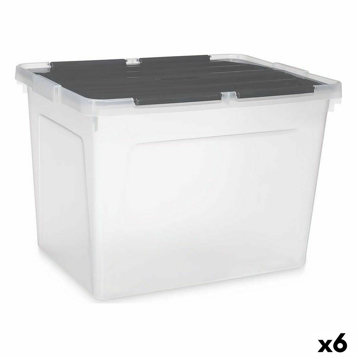 Caja de Almacenaje con Tapa 48 L Transparente Antracita (6 Unidades) - Effik Store