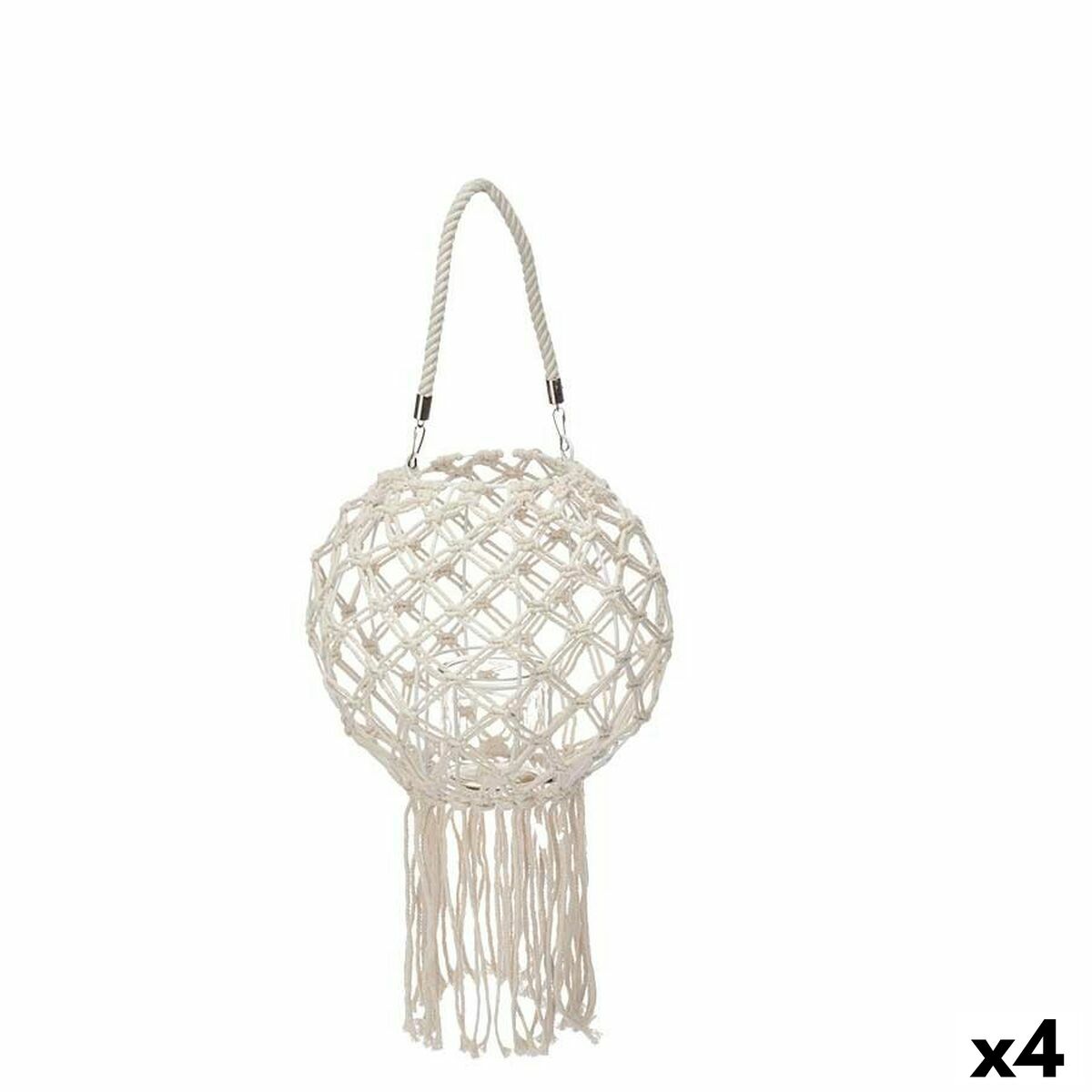 Portavelas Macramé Blanco Algodón 26 x 66 x 26 cm (4 Unidades) - Effik Store