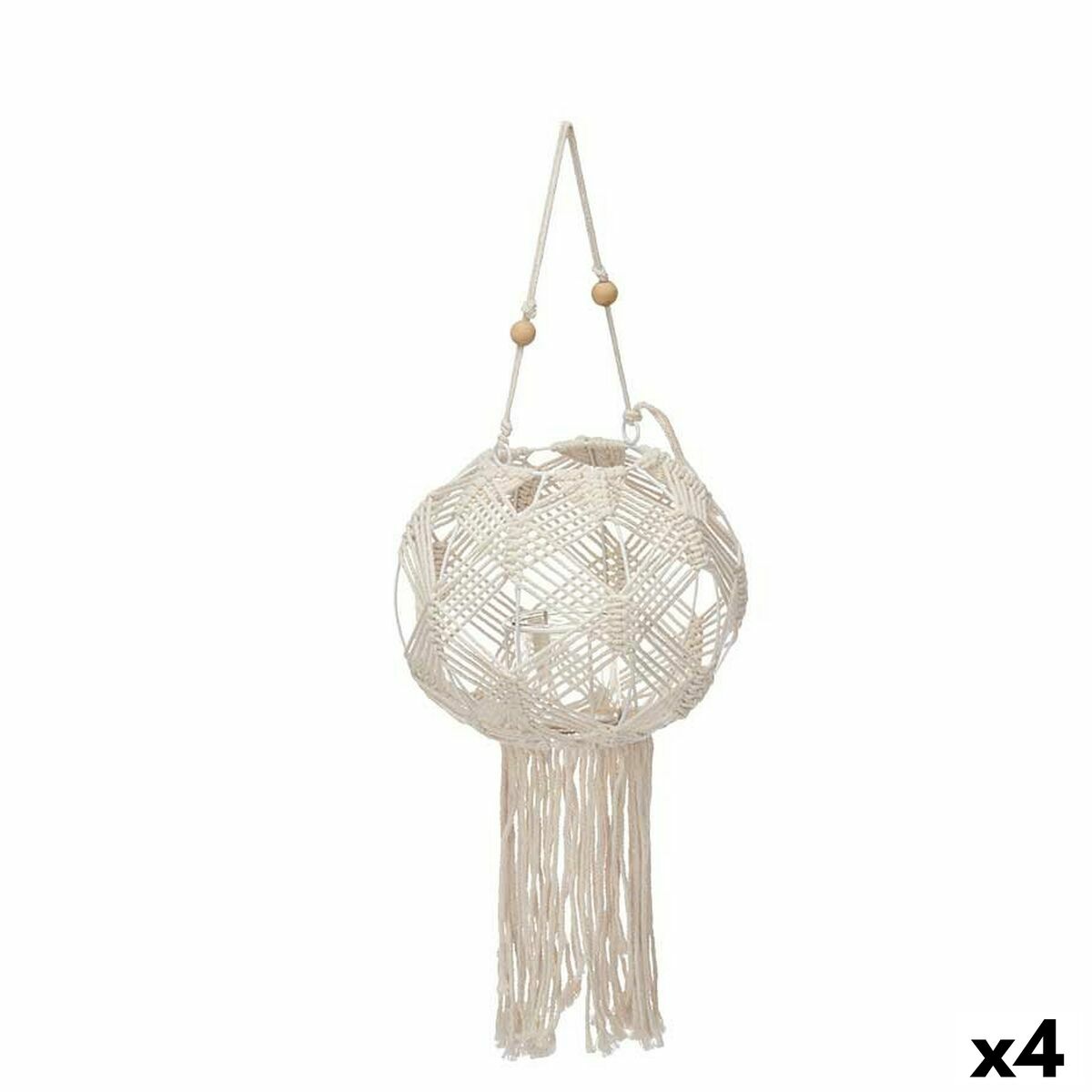 Portavelas Macramé Blanco Algodón 23 x 24 x 23 cm (4 Unidades) - Effik Store