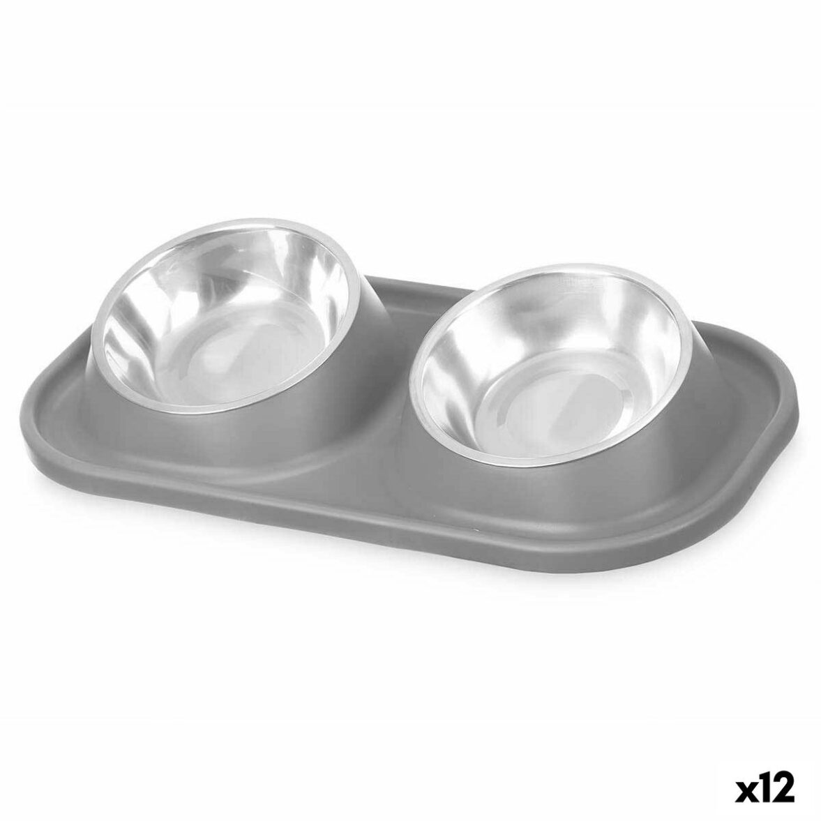 Comedero para Mascotas Gris Metal 40 x 8,5 x 22 cm Doble (12 Unidades) - Effik Store