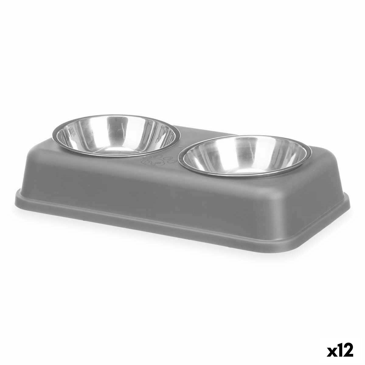 Comedero para Mascotas Gris Metal 35 x 7,5 x 19 cm Doble (12 Unidades) - Effik Store