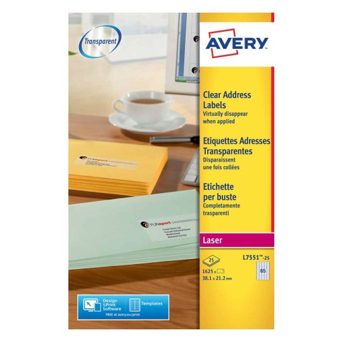 Etiquetas adhesivas Avery Transparente 210 x 297 mm 38,1 x 21,2 mm - Effik Store