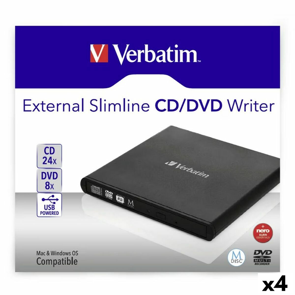 Grabadora Externa Verbatim Slimline CD/DVD Negro - Effik Store