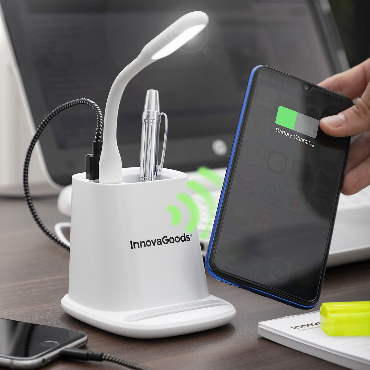 Cargador Inalámbrico con Soporte-Organizador y Lámpara LED USB 5 en 1 DesKing InnovaGoods - Effik Store