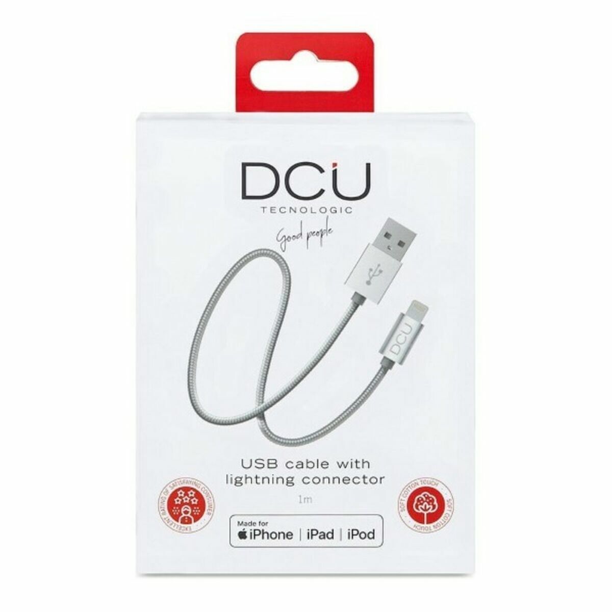 Cable Cargador USB Lightning  iPhone DCU Plateado 1 m - Effik Store